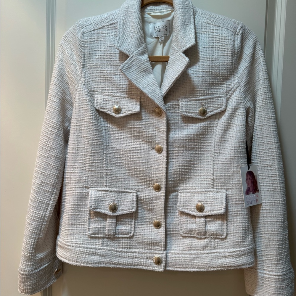 Jaclyn Smith Ivory Tweed Button-Front Blazer